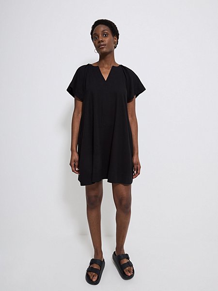 summer style essentials Black Linen Blend Swing Mini Dress