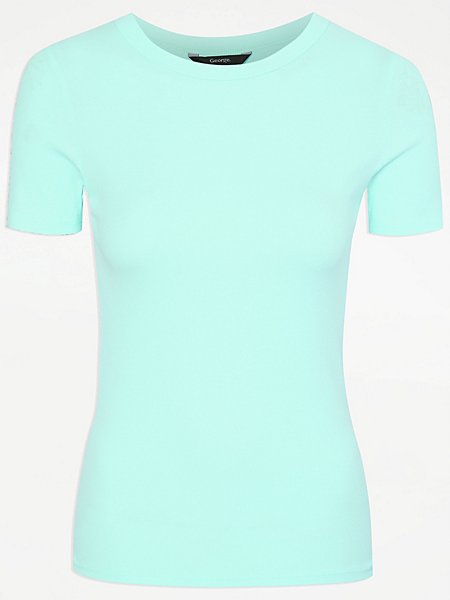 Aqua Ribbed Short Sleeve Top