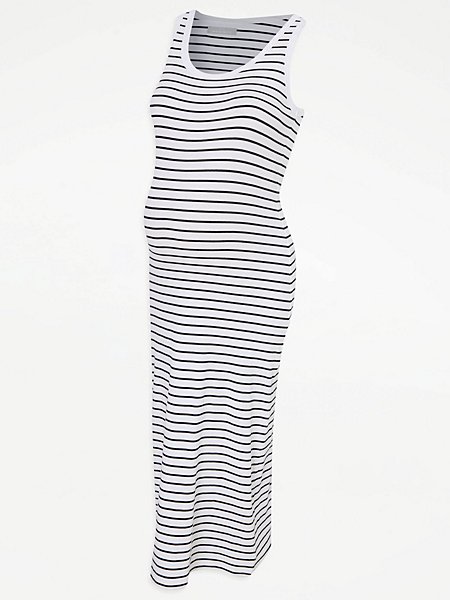 summer style essentials  Striped Ribbed Scoop Neck Midi Dress