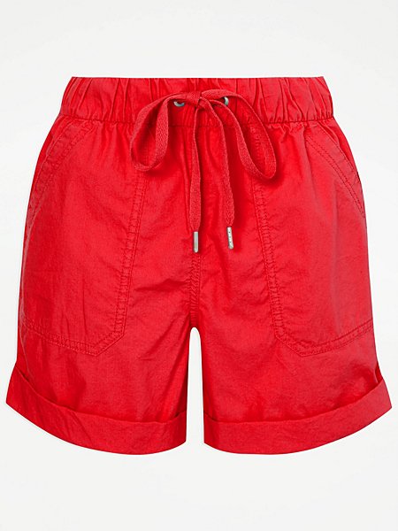 summer style essentials Red Drawstring Poplin Shorts