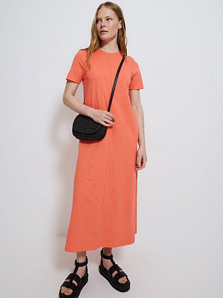 Orange Seam Detail Midi T-Shirt Dress