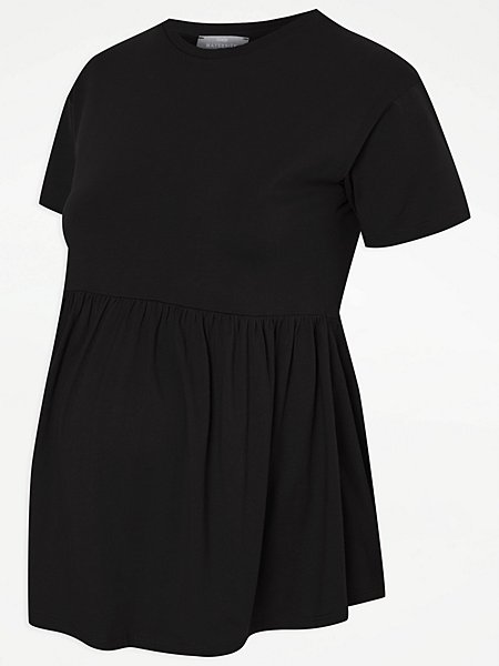 Maternity Black Peplum Short Sleeve Top