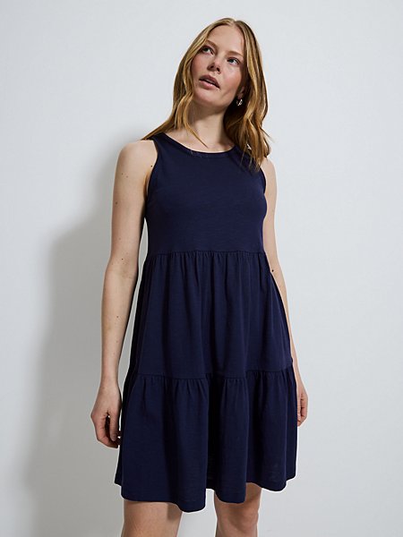 Navy Tiered Sleeveless Mini Dress