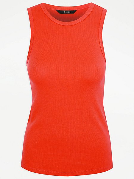 Orange High Neck Ribbed Vest