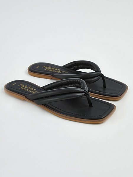 Black Padded Toe Post Square Front Flip Flops