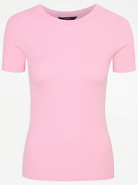 Pink Ribbed Short Sleeve Top