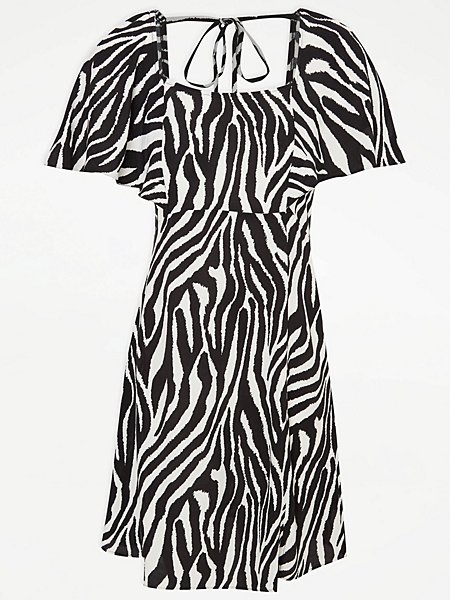 Zebra Flutter Sleeve Tie Back Mini Tea Dress