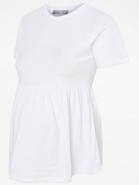 Maternity White Peplum Short Sleeve Top