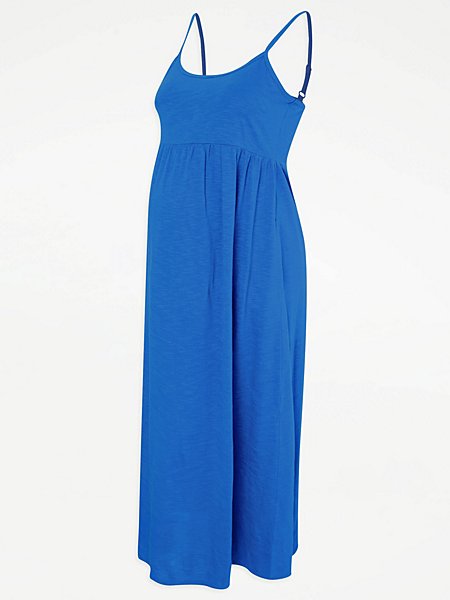 Maternity Blue Strappy Midi Dress