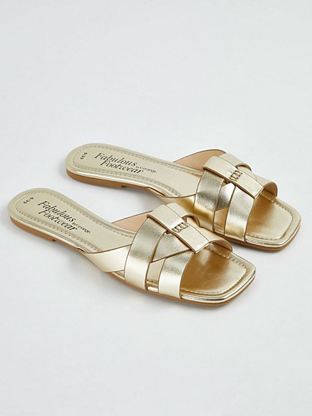 Gold Strappy Open Toe Mule Sandals