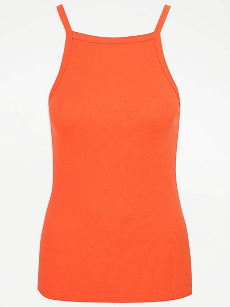 Bright Orange Square Neck Ribbed Vest