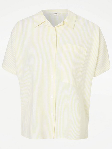 Yellow Stripe Linen Blend Short Sleeve Shirt