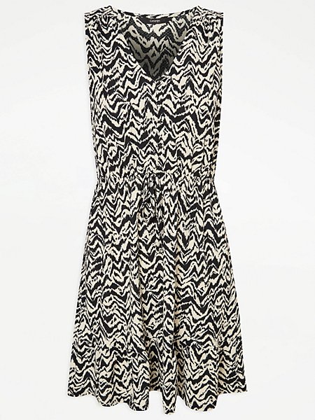 Abstract Drawstring Waist Mini Dress