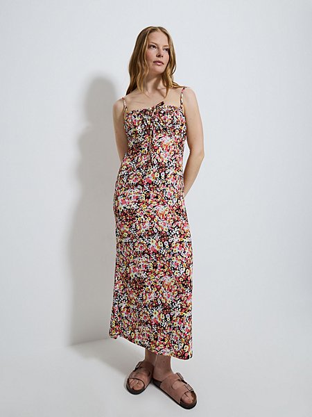 Floral Milkmaid Tie Front Midi Dress