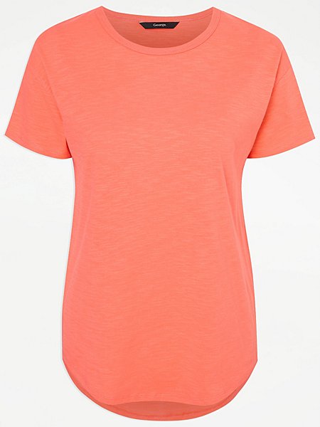 Coral Dipped Hem Pure Cotton T-Shirt