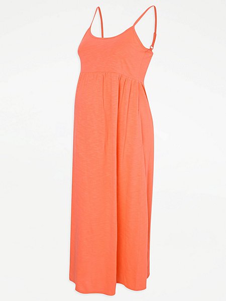 Maternity Neon Orange Strappy Midi Dress