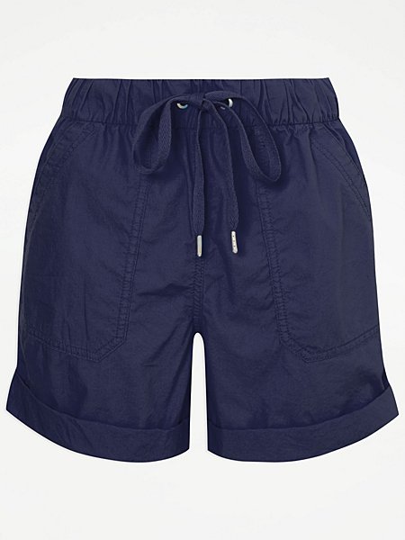 Navy Drawstring Poplin Shorts