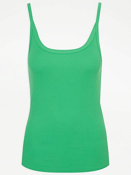 Green Ribbed Scoop Neck Cami Top