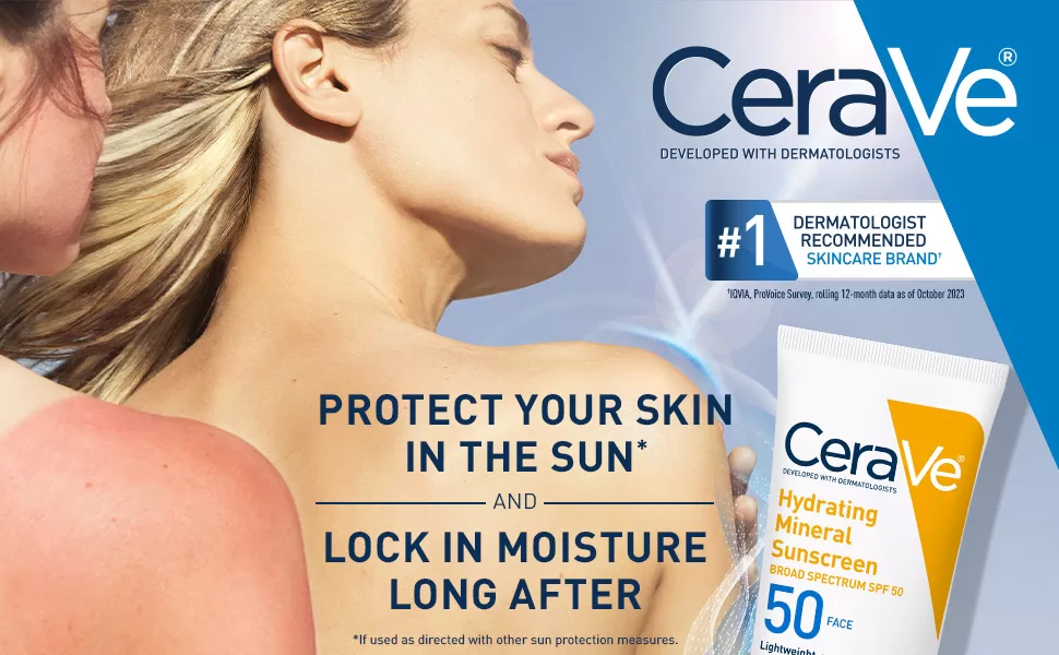 Image of CeraVe 100% Mineral Sunscreen SPF 50 Skincare routine for sensitive skin