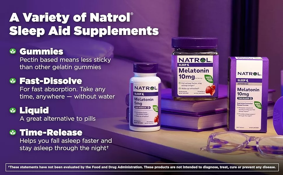 Image of Natrol Fast Dissolve Melatonin 10 mg, Melatonin Supplements for Restful Sleep,  part of Natural Supplements for Stress Relief