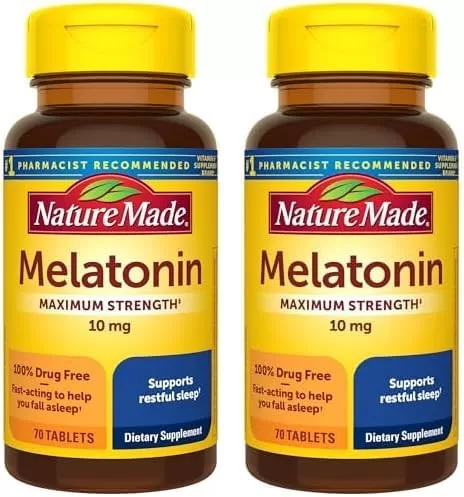 Image of Nature Made Melatonin 10mg Maximum Strength Tablets) an aid to  Improve Sleep Quality