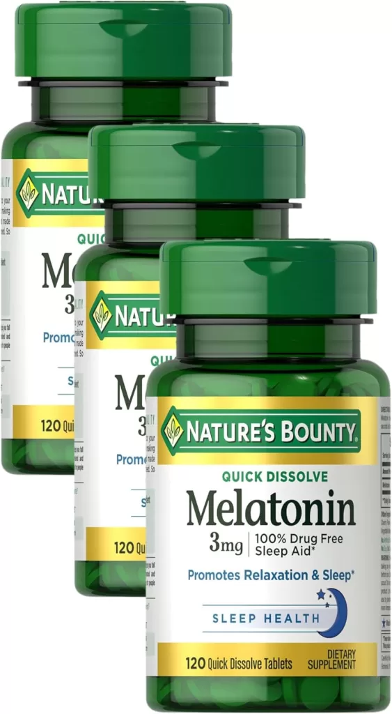 Image of Nature's Bounty Melatonin Tablets, 3 mg, 120 Count (Pack of 3) an aid to  Improve Sleep Quality