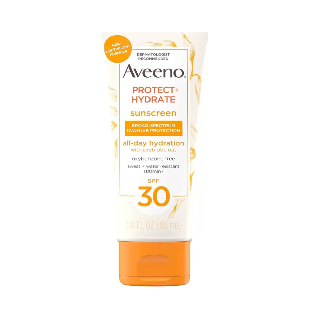 Image of Aveeno Protect + Hydrate Moisturizing Body Sunscreen Lotion , Skincare for stress-prone skin