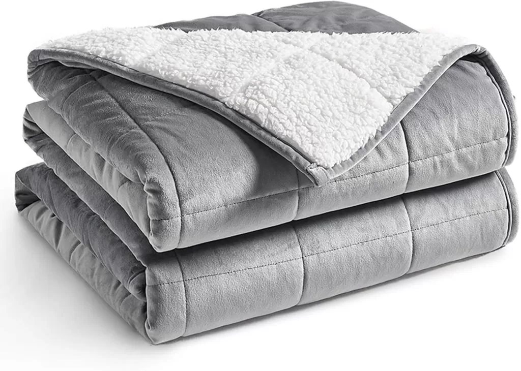 Image of YnM Sherpa Weighted Blanket (Light Grey, 60''x80'' 20lbs) Ultra Fuzzy & Cosy Sherpa an aid to  Improve Sleep Quality