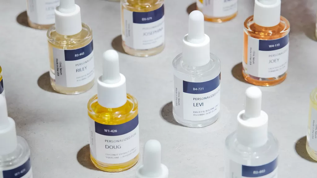 Image of bottles AI to make personalised skincare products