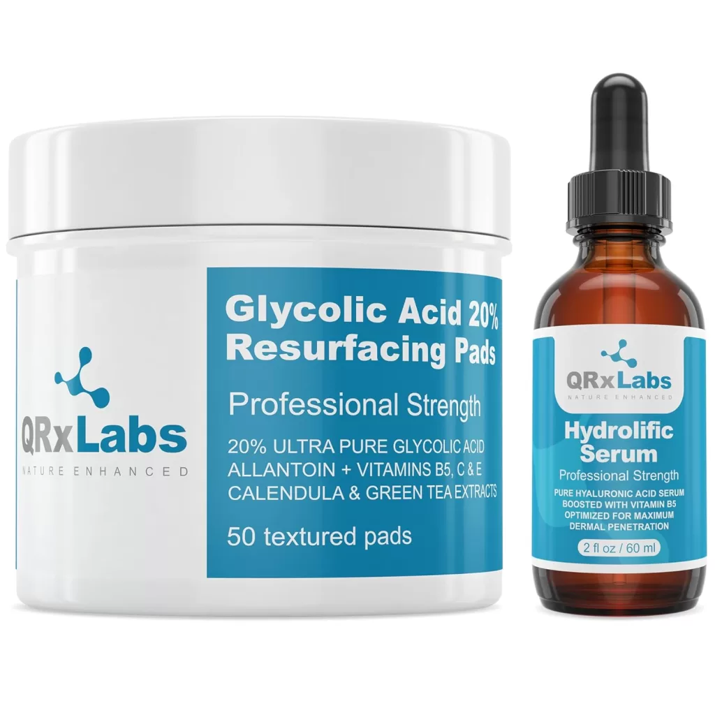 Image of QRxLabs Skincare Pack: Glycolic Acid 20% Resurfacing Pads + Hydrolific Serum : Skincare for Brown Skin