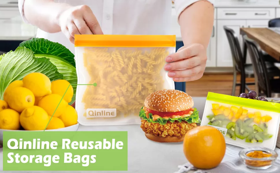 Image of Qinline Reusable Food Storage Bags - 10 Pack Dishwasher Safe Freezer Bags: Sustainable beauty practices products