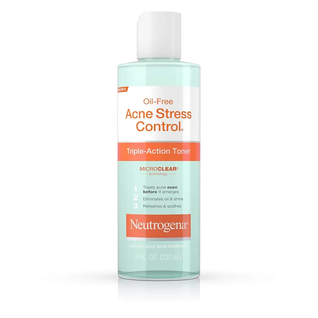 Budget toners for acne: Neutrogena Oil-Free Acne Stress Control Triple-Action Toner, 8 Fluid Ounce