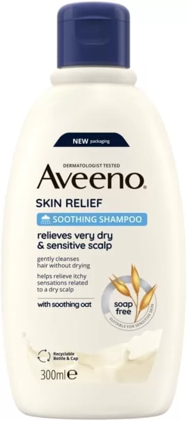 Castor Oil Hair Growth: mild shampoo.Aveeno Skin Relief Soothing Shampoo, With Soothing Oat, Suitable For very dry sensitive Scalp, Suitable for Thin & Fragile Hair, Soap Free, High Tolerance Formula, 300ml