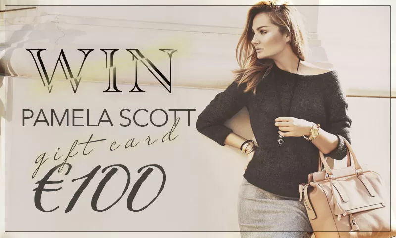 Im of a woman with a handbag, also introducing Pamels Scott gift card.Win Beauty Prizes Ireland: Free Competitions