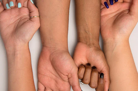 Image of 4 arms showing different skin tones:Indian Skincare Routine