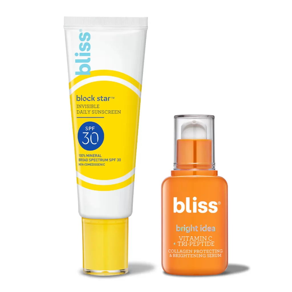 Image of 2 bliss products brighten % block duo..Minimalist Skincare Routine