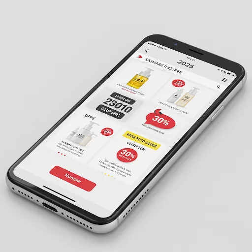 Image of a mobile phone showing skincare discount codes